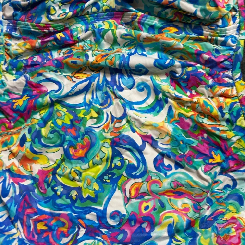 Lauren Ralph Lauren Tankini Paisley‎ Swim Top Green Blue Resort Floral Halter 6